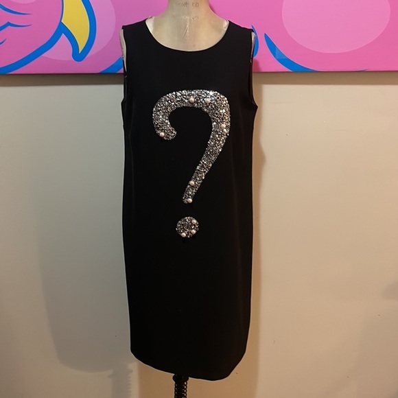 Moschino Cheap Chic Black Wool Question Mark Safety Pin Dress - Picture 2 of 13